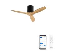 CREATE / WINDCALM NATURAL WOOD S/Ventilateur de plafond noir pales bois clair Wifi et télécommande / 40W, Minuteur, Ø112 cm, 6 vitesses, 3 températures LED, fonction été-hiver