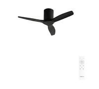 CREATE / WINDCALM NATURAL WOOD S/Ventilateur de plafond noir télécommande / 40W, Minuteur, Ø112 cm, 6 vitesses, 3 températures LED, fonction été-hiver