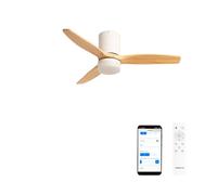 CREATE / WINDCALM S/Ventilateur ABS lumière blanc pales effet bois clair Wifi + télécommande / 40W, Silencieux, Ø112 cm, 6 vitesses, 3 températures lumière, fonction été-hiver
