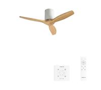 CREATE / WINDCALM S/ Ventilateur de plafond ABS blanc avec pales effet bois clair, contrôleur et télécommande / 40W, Minuterie, Ø112 cm, fonction été-hiver