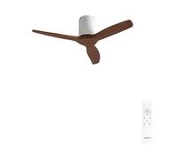 CREATE WINDCALM S Ventilateur de plafond ABS blanc, pales effet bois foncé avec télécommande, 40 W, silencieux, Ø112 cm, 6 vitesses, minuteur, fonction été/hiver