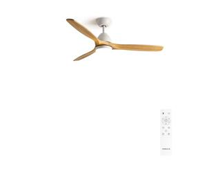 CREATE / WINDCUP/Ventilateur de plafond avec lumière et télécommande, blanc lames bois naturel / 40W, Silencieux, Ø132 cm, 6 vitesses, minuterie, été-hiver, double hauteur, moteur DC