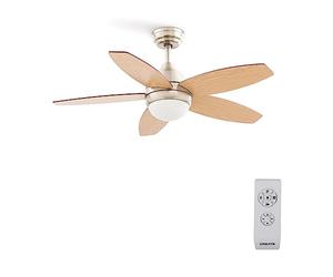 CREATE / WINDFLOWOOD/Ventilateur de plafond avec lumière et télécommande, niquel pales bois naturel / 60W, Silencieux, Ø107 cm, 3 vitesses, minuterie, moteur AC