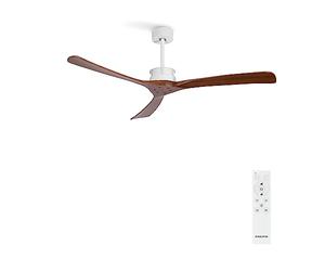 CREATE / WINDLARGE/Ventilateur de plafond avec télécommande, blanc pales bois foncé / 40W, silencieux, Ø152 cm, 6 vitesses, minuterie, 2 hauteurs, moteur DC, fonction été-hiver