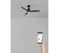 CREATE/ WINDSTYLANCE BOIS NATUREL S/Ventilateur de plafond avec lumière noir, pales en bois foncé avec Wifi et télécommande / 40W, silencieux, Ø112 cm, 6 vitesses, double hauteur, fonction été-hiver