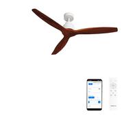 CREATE / WINDSTYLANCE DC/Ventilateur de plafond avec Wifi et télécommande, blanc pales bois foncé / 40W, Silencieux, Ø132 cm, 6 vitesses, minuterie, été-hiver, double hauteur
