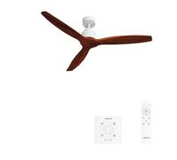CREATE / WINDSTYLANCE DC/Ventilateur de plafond blanc avec contrôleur murale et télécommande, pales en bois foncé / 40W, Silencieux, Ø132 cm, 6 vitesses, minuterie, été-hiver, double hauteur