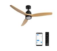 CREATE / WINDSTYLANCE M/Ventilateur ABS lumière noir pales effet bois naturel Wifi + télécommande / 40W, Silencieux, Ø132 cm, 6 vitesses, minuterie, été-hiver, double hauteur