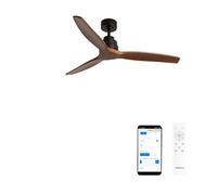 CREATE / WINDSTYLANCE M/Ventilateur ABS noir pales effet bois foncé Wifi + télécommande / 40W, Silencieux, Ø132 cm, 6 vitesses, minuterie, été-hiver, double hauteur, moteur DC