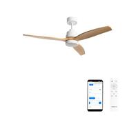 CREATE WINDSTYLANCE M/Ventilateur de plafond ABS avec lumière blanche, pales effet bois naturel avec Wifi et télécommande, 40 W, silencieux, Ø132 cm, 6 vitesses, minuteur, été-hiver, double hauteur