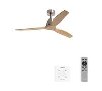 CREATE / WINDSTYLANCE M/Ventilateur de plafond ABS nickel pales bois naturel contrôleur et télécommande/Silencieux, Ø132 cm, 6 vitesses, minuterie, été-hiver, double hauteur