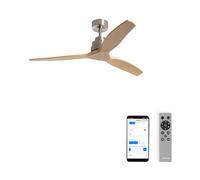 CREATE / WINDSTYLANCE M/Ventilateur de plafond ABS nickel pales bois naturel Wifi et télécommande/Silencieux, Ø132 cm, 6 vitesses, minuterie, été-hiver, double hauteur, moteur DC