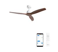 CREATE / WINDSTYLANCE M/Ventilateur de plafond en ABS blanc avec pales effet bois foncé, Wi-Fi et télécommande / 40 W, Ø 132 cm, 6 vitesses, mode été-hiver, double hauteur, moteur DC