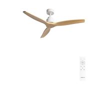 CREATE / WINDSTYLANCE M/Ventilateur de plafond en ABS blanc avec pales effet bois naturel et télécommande / 40 W, silencieux, Ø 132 cm, 6 vitesses, mode été-hiver, double hauteur, moteur DC