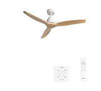 CREATE / WINDSTYLANCE M/Ventilateur de plafond en ABS blanc avec pales effet bois naturel, télécommande et contrôleur / 40 W, silencieux, Ø 132 cm, 6 vitesses, mode été-hiver, double hauteur