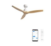 CREATE / WINDSTYLANCE M/Ventilateur de plafond en ABS blanc avec pales effet bois naturel, Wi-Fi et télécommande / 40 W, Ø 132 cm, 6 vitesses, minuterie, mode été-hiver, double hauteur, moteur DC