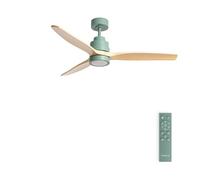 CREATE / WINDSTYLANCE M/Ventilateur plafond ABS vert sauge lumière pales bois naturel avec télécommande/Silencieux, Ø132 cm, 6 vitesses, minuterie, été-hiver, double hauteur