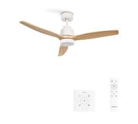 CREATE / WINDSTYLANCE NATURAL WOOD L/Ventilateur de plafond avec lumière blanc pales bois clair avec contrôleur mural et télécommande / 40W, Minuteur, Ø152 cm, fonction été-hiver, double hauteur