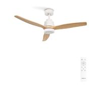 CREATE / WINDSTYLANCE NATURAL WOOD L/Ventilateur de plafond avec lumière blanc pales bois clair avec télécommande / 40W, Silencieux, Ø152 cm, 6 vitesses, fonction été-hiver, double hauteur