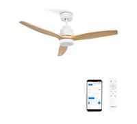 CREATE / WINDSTYLANCE NATURAL WOOD S/Ventilateur de plafond avec lumière blanc pales en bois clair avec Wifi et télécommande / 40W, Silencieux, Ø112 cm, fonction été-hiver, double hauteur