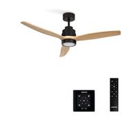 CREATE / WINDSTYLANCE NATURAL WOOD/Ventilateur de plafond avec lumière, contrôleur murale et télécommand, noir pales bois naturel / 40W, silencieux, Ø132 cm, 6 vitesses, fonction été-hiver