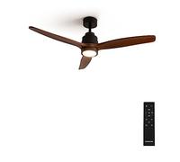 CREATE / WINDSTYLANCE NATURAL WOOD/Ventilateur de plafond avec lumière et télécommande, noir pales bois foncé / 40W, silencieux, Ø132 cm, 6 vitesses, programmable, fonction été-hiver