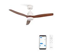 CREATE / WINDSTYLANCE DC/Ventilateur de plafond avec lumière, Wifi et télécommande, blanc pales en bois foncé / 40W, Silencieux, Ø132 cm, 6 vitesses, minuterie, été-hiver, double hauteur
