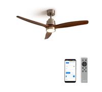 CREATE / WINDSTYLANCE NATURAL WOOD/Ventilateur de plafond avec lumière, Wifi et télécommande, niquel avec pales bois foncé / 40W, silencieux, Ø132 cm, 6 vitesses, programmable moteur