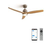 CREATE / WINDSTYLANCE NATURAL WOOD/Ventilateur de plafond avec lumière, WIFI et télécommande, niquel pales en bois naturel / 40W, silencieux, Ø132 cm, 6 vitesses, programmable moteur