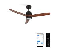 CREATE / WINDSTYLANCE NATURAL WOOD/Ventilateur de plafond avec lumiére, Wifi et télécommande, noir pales bois foncé / 40W, silencieux, Ø132 cm, 6 vitesses, programmable, fonction été-hiver