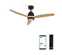 CREATE / WINDSTYLANCE NATURAL WOOD/Ventilateur de plafond avec lumiére, Wifi et télécommande, noir pales bois naturel / 40W, silencieux, Ø132 cm, 6 vitesses, programmable, fonction été-hiver