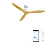 CREATE / WINDSTYLANCE NATURAL WOOD/Ventilateur de plafond avec Wifi et télécommande, blanc pales en bois naturel / 40W, Silencieux, Ø132 cm, 6 vitesses, minuterie, été-hiver, double hauteur