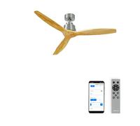 CREATE / WINDSTYLANCE NATURAL WOOD/Ventilateur de plafond avec Wifi et télécommande, niquel pales bois naturel / 40W, silencieux, Ø132 cm, 6 vitesses, programmable moteur, fonction été-hiver