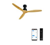 CREATE / WINDSTYLANCE NATURAL WOOD/Ventilateur de plafond avec Wifi et télécommande, noir pales bois naturel / 40W, silencieux, Ø132 cm, 6 vitesses, programmable, fonction été-hiver