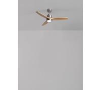 CREATE WINDSTYLANCE NATUREL WOOD S Ventilateur de plafond avec lumière nickel, pales en bois clair avec télécommande, 40 W, silencieux, Ø112 cm, 6 vitesses, minuteur, fonction été/hiver, double