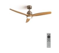 CREATE / WINDSTYLANCE S/ Ventilateur de plafond ABS avec lumière nickel, pales effet bois clair avec télécommande/ 40W, Silencieux, Ø112 cm, 6 vitesses, minuterie, été-hiver, double hauteur, moteur CC