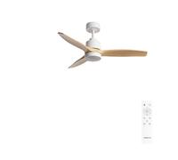 CREATE / WINDSTYLANCE S/Ventilateur plafond ABS blanc lumière pales effet bois clair avec télécommande/Silencieux, Ø112 cm, 6 vitesses, été-hiver, moteur DC