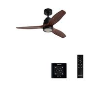 CREATE / WINDSTYLANCE S/Ventilateur plafond ABS noir lumière pales effet bois foncé avec contrôleur et télécommande/Silencieux, Ø112 cm, 6 vitesses