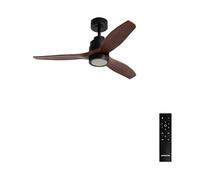 CREATE / WINDSTYLANCE S/Ventilateur plafond ABS noir lumière pales effet bois foncé avec télécommande/Silencieux, Ø112 cm, 6 vitesses, été-hiver, double hauteur