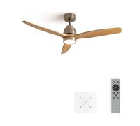 CREATE / WINDSTYLANCE/Ventilateur de plafond avec lumière, contrôleur murale et télécommande, niquel pales bois naturel / 40W, silencieux, Ø132 cm, 6 vitesses, programmable moteur
