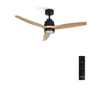 CREATE / WINDSTYLANCE/Ventilateur de plafond avec lumière et télécommande, noir pales bois naturel / 40W, silencieux, Ø132 cm, 6 vitesses, programmable, fonction été-hiver