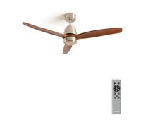 CREATE / WINDSTYLANCE/Ventilateur de plafond avec télécommande, niquel pales en bois foncé/ 40W, silencieux, Ø132 cm, 6 vitesses, programmable moteur, fonction été-hiver