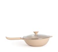CREATE / WOK STUDIO/Wok en aluminium coulé avec revêtement en céramique sable/Compatible avec tous types de feux, Ø32 cm, antiadhésif, capacité de 4,7 L, sans PFOA, poignée en bakélite