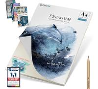 CreaTek Papier aquarelle A4 300 g avec 20 feuilles [Encollé tout autour pour les professionnels] Blanc naturel et pressé à froid Bloc aquarelle A4 300 g avec accessoires et cours vidéo - Papier