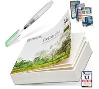 CreaTek Papier aquarelle A6 300 g avec - 60 feuilles de bloc aquarelle A6 + pinceau réservoir d'eau + 400 pages à colorier - Carte postale pratique en papier aquarelle à personnaliser soi-même