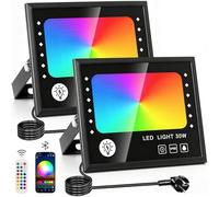 CREATESTAR 30W Projecteur LED RGB Exterieur 2pcs,16 Millions Couleurs＆Timing, RGB Projecteurs avec APP Bluetooth et 2.4G Télécommande,IP66 étanche Projecteurs pour Fête Paysage Scène