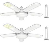CREATESTAR 80W Éclairage LED Garage Paquet de 2, E27 Lampe de garage Dimmable Lampe d'atelier Déformable à 5 Panneaux Ajustables, Plafonnier LED Garage pour Entrepôt, Atelier, éclairage de Sous-Sol
