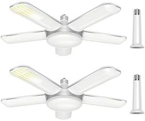 CREATESTAR 80W Éclairage LED Garage Paquet de 2, E27 Lampe de garage Dimmable Lampe d'atelier Déformable à 5 Panneaux Ajustables, Plafonnier LED Garage pour Entrepôt, Atelier, éclairage de Sous-Sol