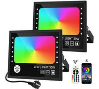 CREATESTAR Projecteur RGB 30W, 16 Millions Couleurs 28 Modes Dimmable, Spot LED Extérieur Avec Télécommande et APP, IP66 Étanche Pour Jardin Bar Fête