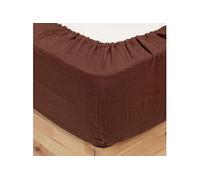 Atmosphera - Drap housse Flora en gaze de coton - Marron 140x190 cm